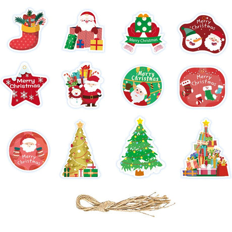 Karácsonyfa Dísz Szett, Vegyes Minták, Zsinórral Tartalmazva, 12 Darab