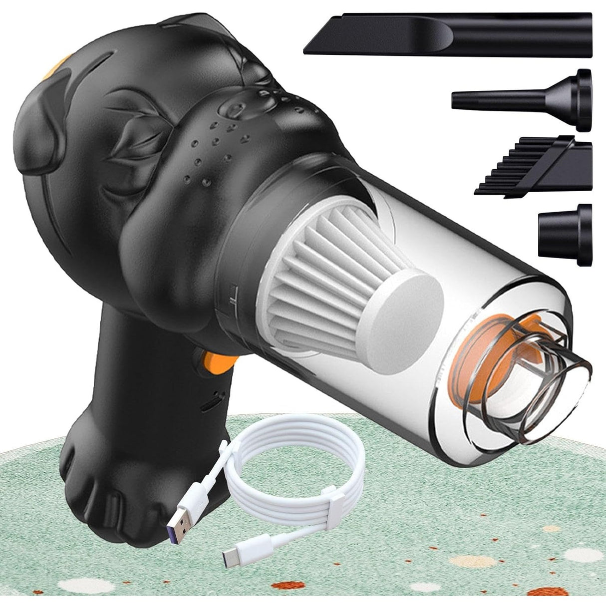 Aspirator Auto 4 in 1 Portabil fara Fir, Vivimall, 120W, Autonomie 1-3 h, 2 Viteze, Aspirare Umeda/Uscata, Functia de Sulfare/Umflare, Negru - vivimall.ro