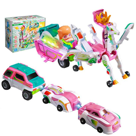 Jucarie Transformer Magnetica 3 in 1 Mars Deer Cosmic Planet, Flippy, 3 Masini Care se Transforma in Pegas Inaripat, Atractie Magnetica, 3+ Ani, din ABS, Roz - vivimall.ro