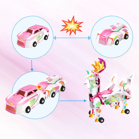 Jucarie Transformer Magnetica 3 in 1 Mars Deer Cosmic Planet, Flippy, 3 Masini Care se Transforma in Pegas Inaripat, Atractie Magnetica, 3+ Ani, din ABS, Roz - vivimall.ro