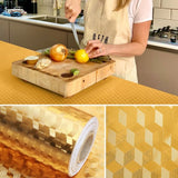 Autocolant de Bucatarie, Vivimall, Autoadeziv, Impermeabil, Rezistent la Temperaturi Ridicate, din PVC, 60 x 100 cm, Model Cub 3D, Auriu - vivimall.ro