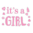 Sticker Autocolant, Vivimall, Tematica Gender Reveal, Model Scris It's a Girl, 19.5x27.5 cm, Roz - vivimall.ro