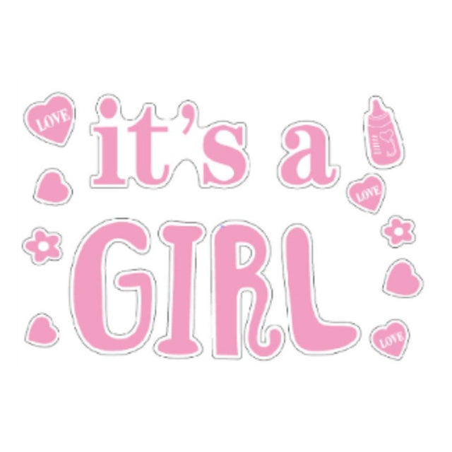 Sticker Autocolant, Vivimall, Tematica Gender Reveal, Model Scris It's a Girl, 19.5x27.5 cm, Roz - vivimall.ro