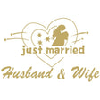 Sticker Autocolant, Vivimall, Tematica Nunta, Model Indragostiti, cu Scris Just Married Husband&Wife, 21x29 cm, Auriu - vivimall.ro
