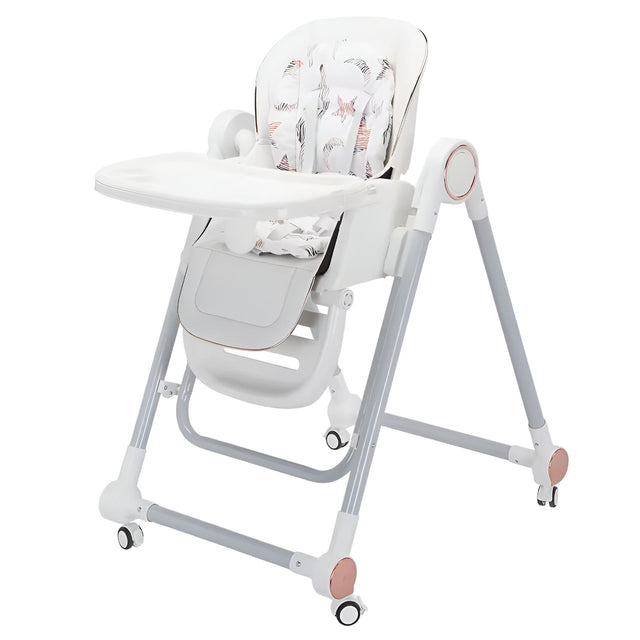 Scaun de Masa pentru Bebelusi si Copii, Vivimall, Tavita si Husa Detasabile, Multifuncțional, Stabil, Centura de Siguranta, Inaltime Ajustabila, Spatar Reglabil Moale, Balansoar, de la 6 Luni, Alb - vivimall.ro