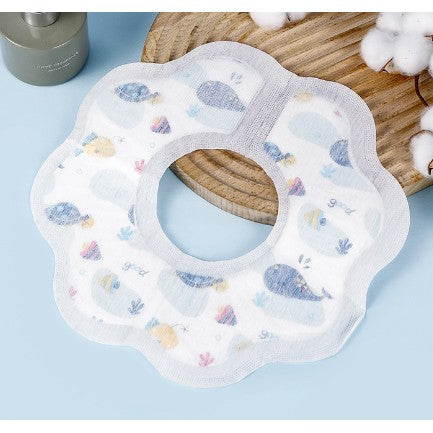 Set 10 Bavete de Unica Folosinta, Vivimall, Model Animalute Marine, pentru Bebelusi, din Bumbac, Impermeabil, 28 x 28 cm, Alb/Albastru - vivimall.ro