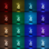 Lampa LED decorativa, Vivimall, 3D, Ursulet cu balon inima, cu telecomanda, doua moduri de alimentare USB si baterii, 20 cm inaltime, din material acril si lumina multicolora, alb - vivimall.ro