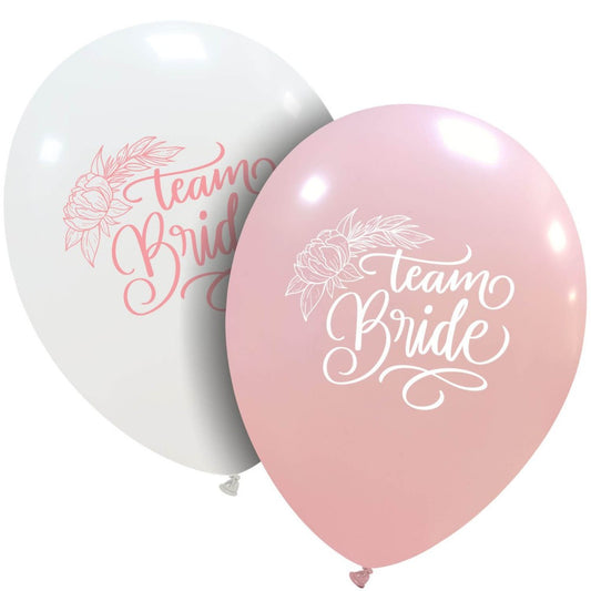Baloane de Decor, Vivimall, Set 10 Baloane de Decor pentru Echipa Miresei, din Latex 25 cm, Alb/Roz - vivimall.ro