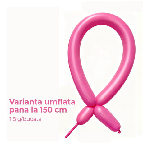 Baloane latex Flippy fucsia extinse, lungime 150 cm, detaliu material și culoare vibrantă