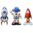 Baloane din Folie Metalizata, Vivimall, set 3 Baloane pentru Baieti, Model Astronaut 49 x 69 cm, Racheta Alba 31 x 61 cm, Racheta Rosie 36 x 69 cm, Pai din carton inclus, Multicolor - vivimall.ro