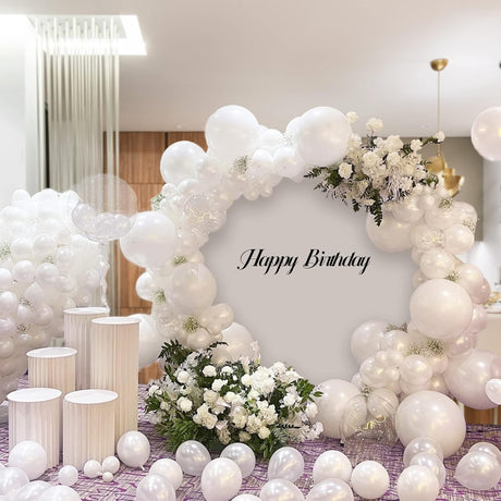 Baloane din Latex pentru Arcada, Vivimall, Set din 120 baloane, Model Party, Botez, Pai transparent si adeziv inclus in cutie, 23 cm, Alb - vivimall.ro