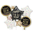 Baloane pentru aniversare, Vivimall, tematica Happy New Year, set 9 baloane, 1 Stea Mare 83 x 90 cm, 6 stele, 2 rotunde, din folie de aluminiu, pai de carton inclus, Negru - vivimall.ro