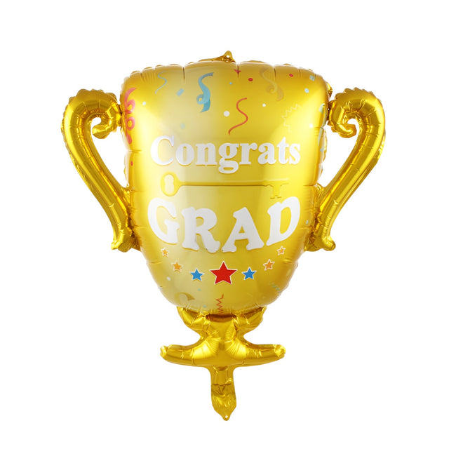 Balon din Folie Metalizata, Vivimall, Figurina Cupa, Tema Absolvire, 65x72cm, Ambalaj Individual, Pai Inclus, Umflare cu Aer sau Heliu, Galben - vivimall.ro