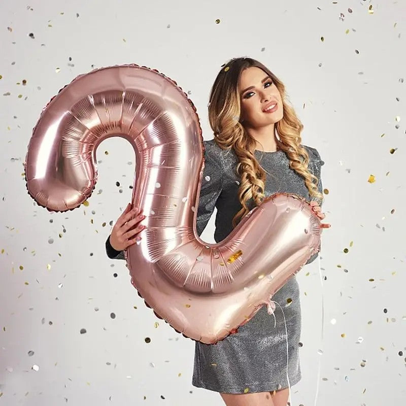 Balon din Folie Vivimall, Cifra 2, 81 cm, Pentru Aer sau Heliu, Bulk, Roz Auriu - vivimall.ro