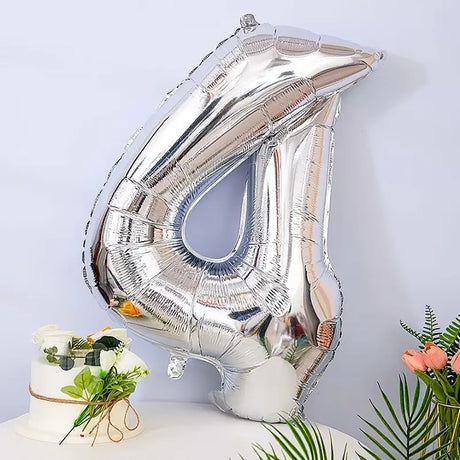 Balon din Folie Vivimall, Cifra 4, 81 cm, Pentru Aer sau Heliu, Bulk, Argintiu - vivimall.ro