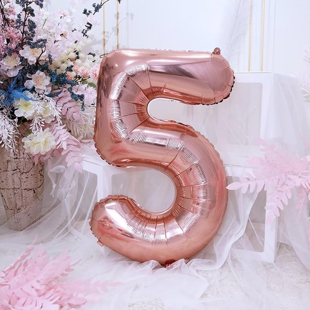 Balon din Folie Vivimall, Cifra 5, 81 cm, Pentru Aer sau Heliu, Bulk, Roz Auriu - vivimall.ro