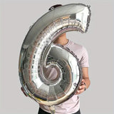 Balon din Folie Flippy, Cifra 6, 81 cm, Pentru Aer sau Heliu, Bulk, Argintiu - vivimall.ro