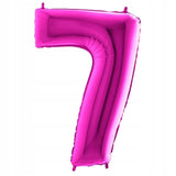 Balon din Folie, Flippy, Cifra 7, Tema Aniversare, 81 cm, Ambalaj Individual, Pai inclus, Umflare cu Aer sau Heliu, Bulk, Mov - vivimall.ro