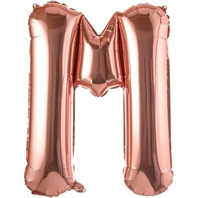 Balon Folie Metalizata Litera M, Vivimall, 100 cm, Umflati cu Heliu sau Aer, Ambalaj Individual, Pai inclus, Rose Gold - vivimall.ro