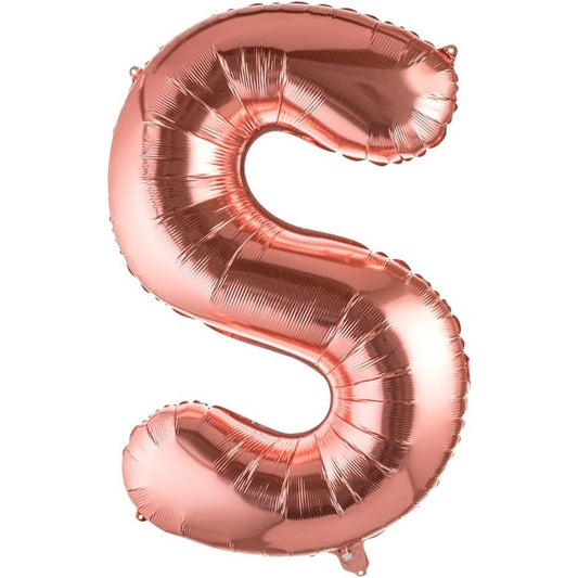 Balon Folie Metalizata Litera S, Vivimall, 100 cm, Umflati cu Heliu sau Aer, Ambalaj Individual, Pai inclus, Rose Gold - vivimall.ro