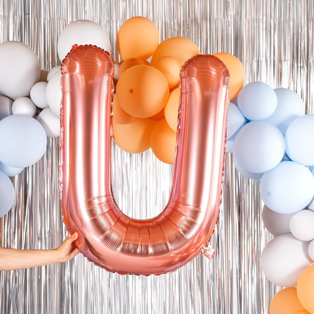 Balon Folie Metalizata Litera U, Vivimall, 100 cm, Umflati cu Heliu sau Aer, Ambalaj Individual, Pai inclus, Rose Gold - vivimall.ro