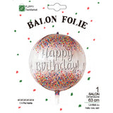 Balon din Folie Metalizata, Vivimall, Figurina Rotunda 4D, Model Happy Birthday, Tema Aniversare, 24 x 63 cm, Ambalaj Individual, Pai inclus, Umflare cu Aer sau Heliu, Maro - vivimall.ro