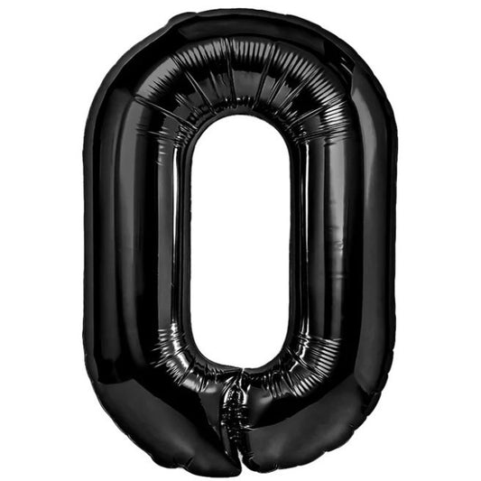 Balon din Folie Metalizata, Vivimall, Figurina Cifra, Tema Aniversare 100 cm, Ambalaj Individual, Pai inclus, Umflare cu Aer sau Heliu, Negru, Cifra 0 - vivimall.ro
