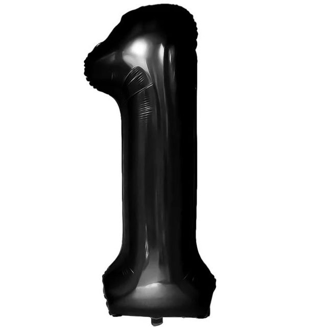 Balon din Folie Metalizata, Vivimall, Figurina Cifra, Tema Aniversare 100 cm, Ambalaj Individual, Pai inclus, Umflare cu Aer sau Heliu, Negru, Cifra 1 - vivimall.ro