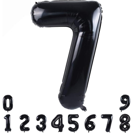 Balon din Folie Metalizata, Vivimall, Figurina Cifra, Tema Aniversare 100 cm, Ambalaj Individual, Pai inclus, Umflare cu Aer sau Heliu, Negru, Cifra 7 - vivimall.ro
