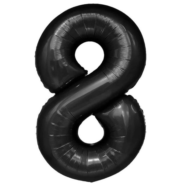 Balon din Folie Metalizata, Vivimall, Figurina Cifra, Tema Aniversare 100 cm, Ambalaj Individual, Pai inclus, Umflare cu Aer sau Heliu, Negru, Cifra 8 - vivimall.ro