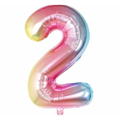 Balon din Folie Metalizata Vivimall, Figurina Cifra Gradient, Tema Aniversare 40 cm, Ambalaj Individual, Pai inclus, Umflare cu Aer sau Heliu, Multicolor, Cifra 2 - vivimall.ro