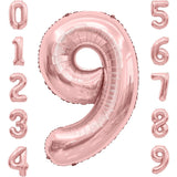 Balon din Folie Metalizata Vivimall, Figurina Cifra, Tema Aniversare 80 cm, Ambalaj Individual, Pai inclus, Umflare cu Aer sau Heliu, Rose Gold, Cifra 9 - vivimall.ro