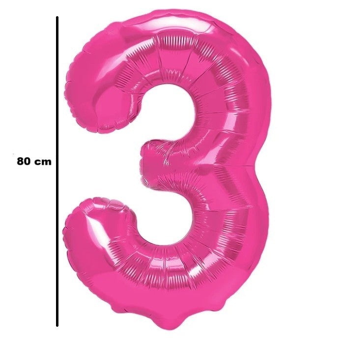 Fém fólia lufi, Számfigura, Születésnapi Motívum 80 cm, Egyedi csomagolás, Szalma mellékelve, Fújható levegővel vagy héliummal, 3-as szám
