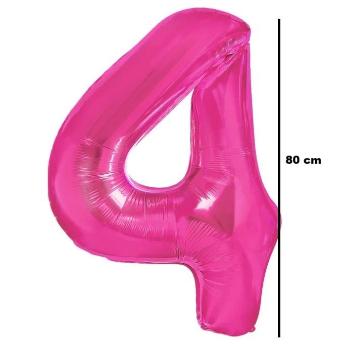 Fólia lufi, Számfigura, Születésnapi Motívum 80 cm, Egyedi csomagolás, Szalma mellékelve, Fújható levegővel vagy héliummal, 4-es szám