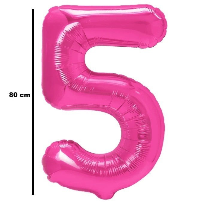 Fém fólia lufi, Számfigura, Születésnapi Motívum 80 cm, Egyedi csomagolás, Szalma mellékelve, Fújható levegővel vagy héliummal, 5-ös szám