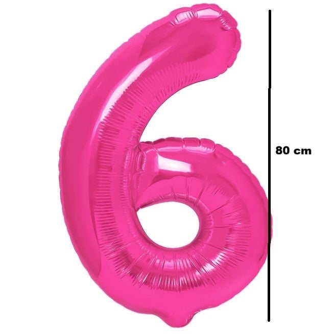 Fólia lufi, Számfigura, Születésnapi Motívum 80 cm, Egyedi csomagolás, Szalma mellékelve, Fújható levegővel vagy héliummal, 6-os szám