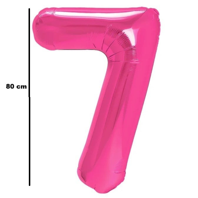 Fólia lufi, Számfigura, Születésnapi Motívum 80 cm, Egyedi csomagolás, Szalma mellékelve, Fújható levegővel vagy héliummal, 7-es Szám