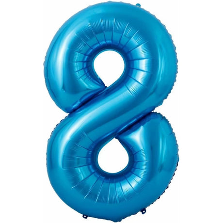 Balon din Folie Metalizata Vivimall, Figurina Cifra si Coroana, Tema Aniversare 100 cm, Ambalaj Individual, Pai inclus, Umflare cu Aer sau Heliu, Albastru, Cifra 8 - vivimall.ro