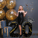 Balon din Folie Metalizata Vivimall, Figurina Cifra si Coroana, Scris Happy Birthday, Tema Aniversare 100 cm, Ambalaj Individual, Pai inclus, Umflare cu Aer sau Heliu, Negru, Cifra 0 - vivimall.ro