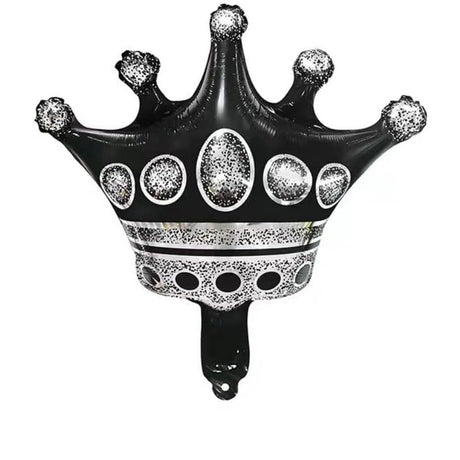 Balon din Folie Metalizata Vivimall, Figurina Cifra si Coroana, Scris Happy Birthday, Tema Aniversare 100 cm, Ambalaj Individual, Pai inclus, Umflare cu Aer sau Heliu, Negru, Cifra 2 - vivimall.ro