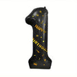 Balon din Folie Metalizata Vivimall, Figurina Cifra, Scris Happy Birthday, Tema Aniversare 100 cm, Ambalaj Individual, Pai inclus, Umflare cu Aer sau Heliu, Negru, Cifra 1 - vivimall.ro