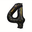 Balon din Folie Metalizata Vivimall, Figurina Cifra, Scris Happy Birthday, Tema Aniversare 100 cm, Ambalaj Individual, Pai inclus, Umflare cu Aer sau Heliu, Negru, Cifra 4 - vivimall.ro