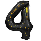 Balon din Folie Metalizata Vivimall, Figurina Cifra, Scris Happy Birthday, Tema Aniversare 100 cm, Ambalaj Individual, Pai inclus, Umflare cu Aer sau Heliu, Negru, Cifra 4 - vivimall.ro