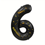 Balon din Folie Metalizata Vivimall, Figurina Cifra, Scris Happy Birthday, Tema Aniversare 100 cm, Ambalaj Individual, Pai inclus, Umflare cu Aer sau Heliu, Negru, Cifra 6 - vivimall.ro