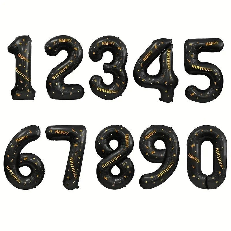 Balon din Folie Metalizata Vivimall, Figurina Cifra, Scris Happy Birthday, Tema Aniversare 100 cm, Ambalaj Individual, Pai inclus, Umflare cu Aer sau Heliu, Negru, Cifra 7 - vivimall.ro