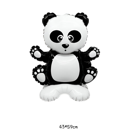 Balon din Folie Metalizata, Vivimall, Figurine Animăluțe, Model Panda, 43x59cm, Ambalaj Individual, Pai Inclus, Umflare cu Aer sau Heliu, Alb Negru - vivimall.ro