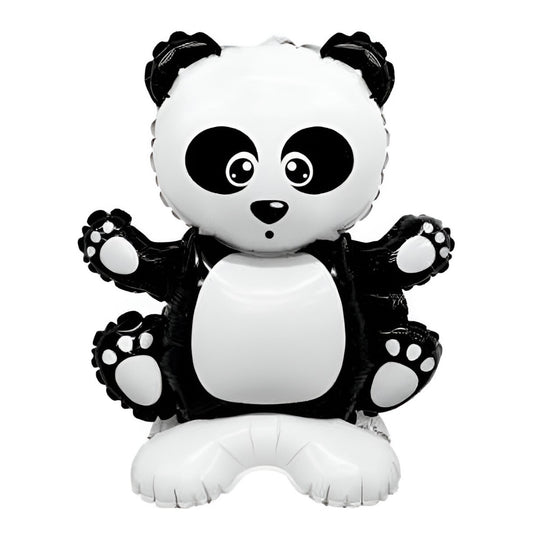 Balon din Folie Metalizata, Vivimall, Figurine Animăluțe, Model Panda, 43x59cm, Ambalaj Individual, Pai Inclus, Umflare cu Aer sau Heliu, Alb Negru - vivimall.ro