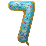Balon din Folie Metalizata Vivimall, Figurina Cifra, Imprimeu Gogosi, Tema Aniversare 100 cm, Ambalaj Individual, Pai inclus, Umflare cu Aer sau Heliu, Multicolor, Cifra 7 - vivimall.ro