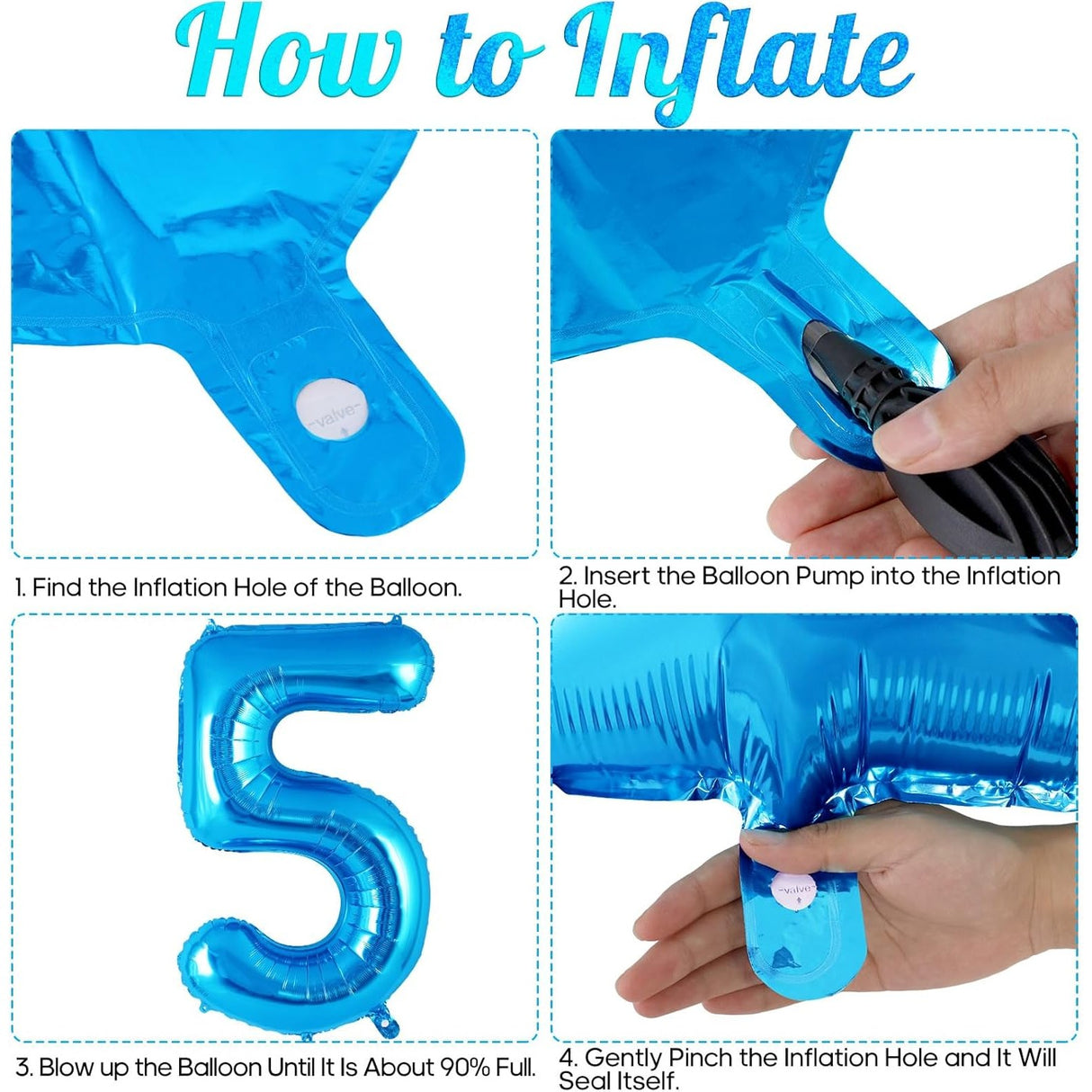 Balon din folie metalizata, Vivimall, Balon aniversar, 40 cm, Albastru, Ambalaj Individual, Pai inclus, Cifra 5 - vivimall.ro