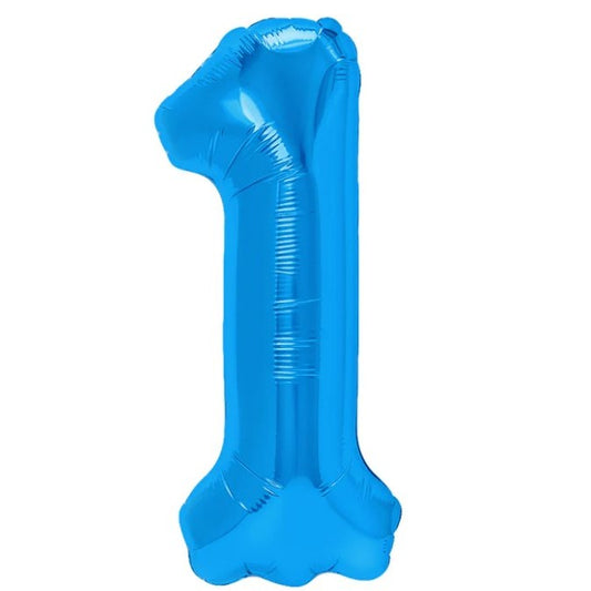 Balon din Folie Metalizata Vivimall, Figurina Cifra, Tema Aniversare 40 cm, Ambalaj Individual, Pai inclus, Umflare cu Aer sau Heliu, Albastru, Cifra 1 - vivimall.ro